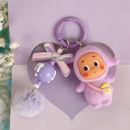 Flocked Star Character M-Bead Keychain Doll Charm, DIY Phone Cute Bead Pendant