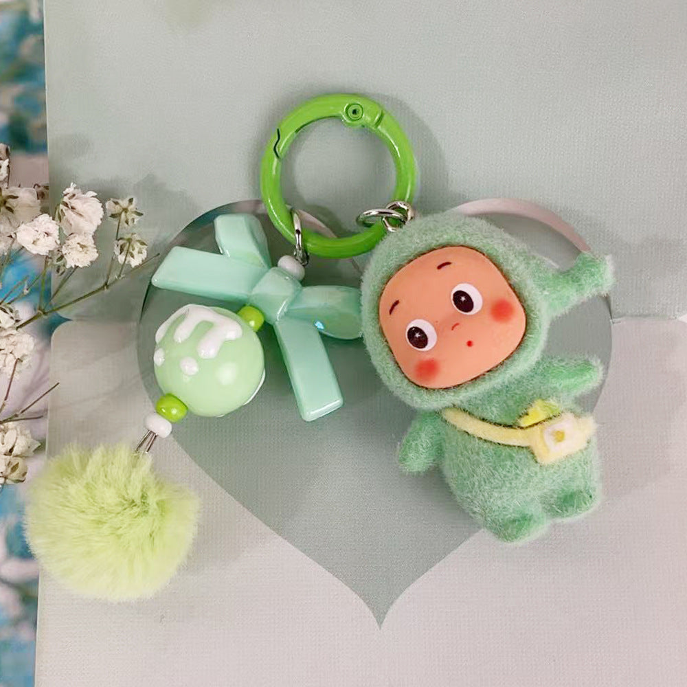 Flocked Star Character M-Bead Keychain Doll Charm, DIY Phone Cute Bead Pendant
