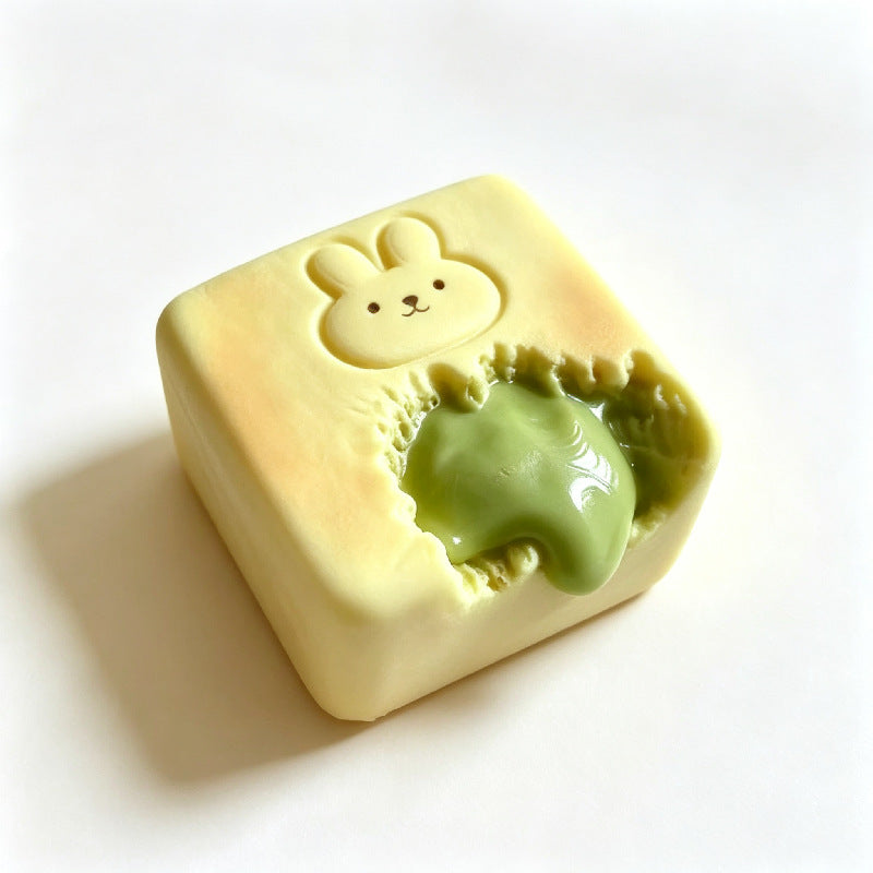 PU Slow-Rising Cube Filled Squishy Toy - Rabbit Block Matcha Toast