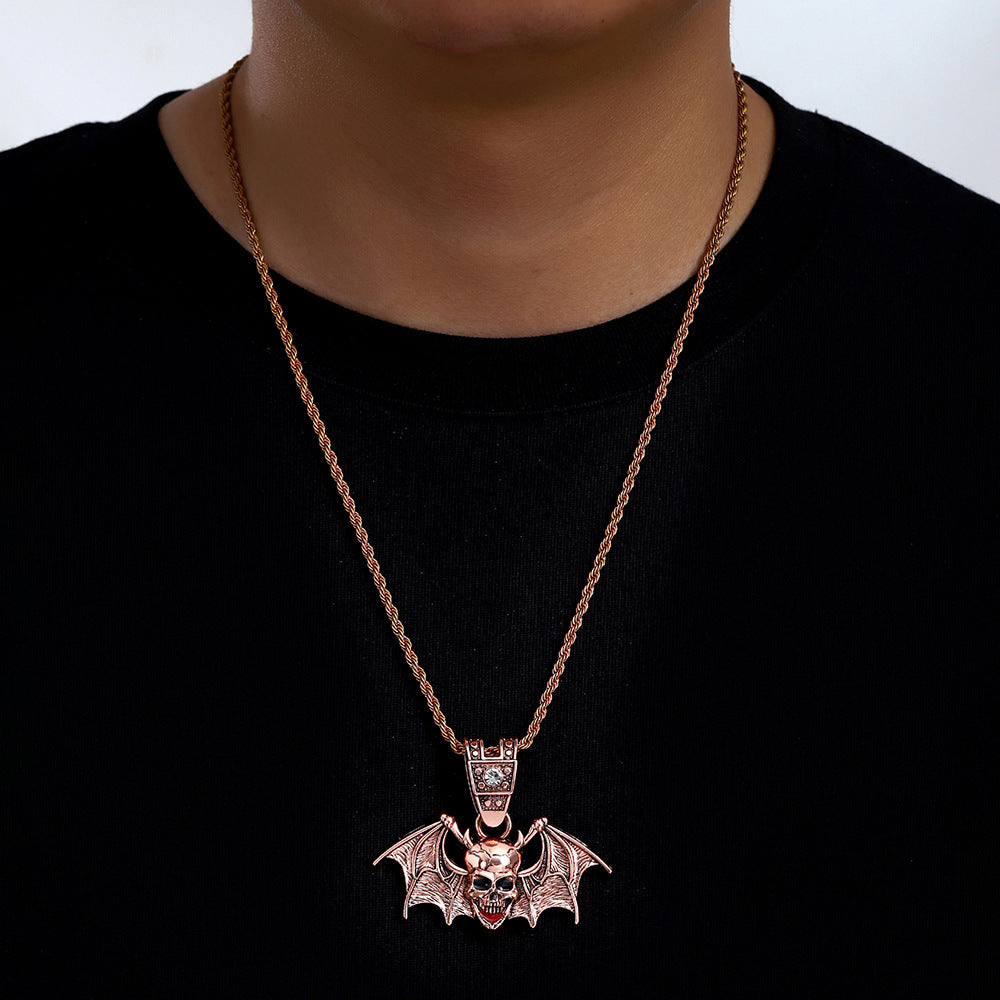 Skull Alloy Pendant Necklace - Antique Bronze Pendant with 20-inch Twist Chain