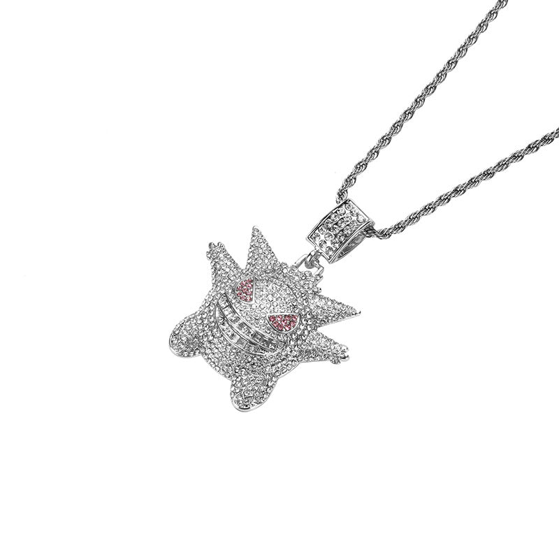 Gengar Alloy Pendant Necklace - Silver Pendant with 21-inch Twist Chain