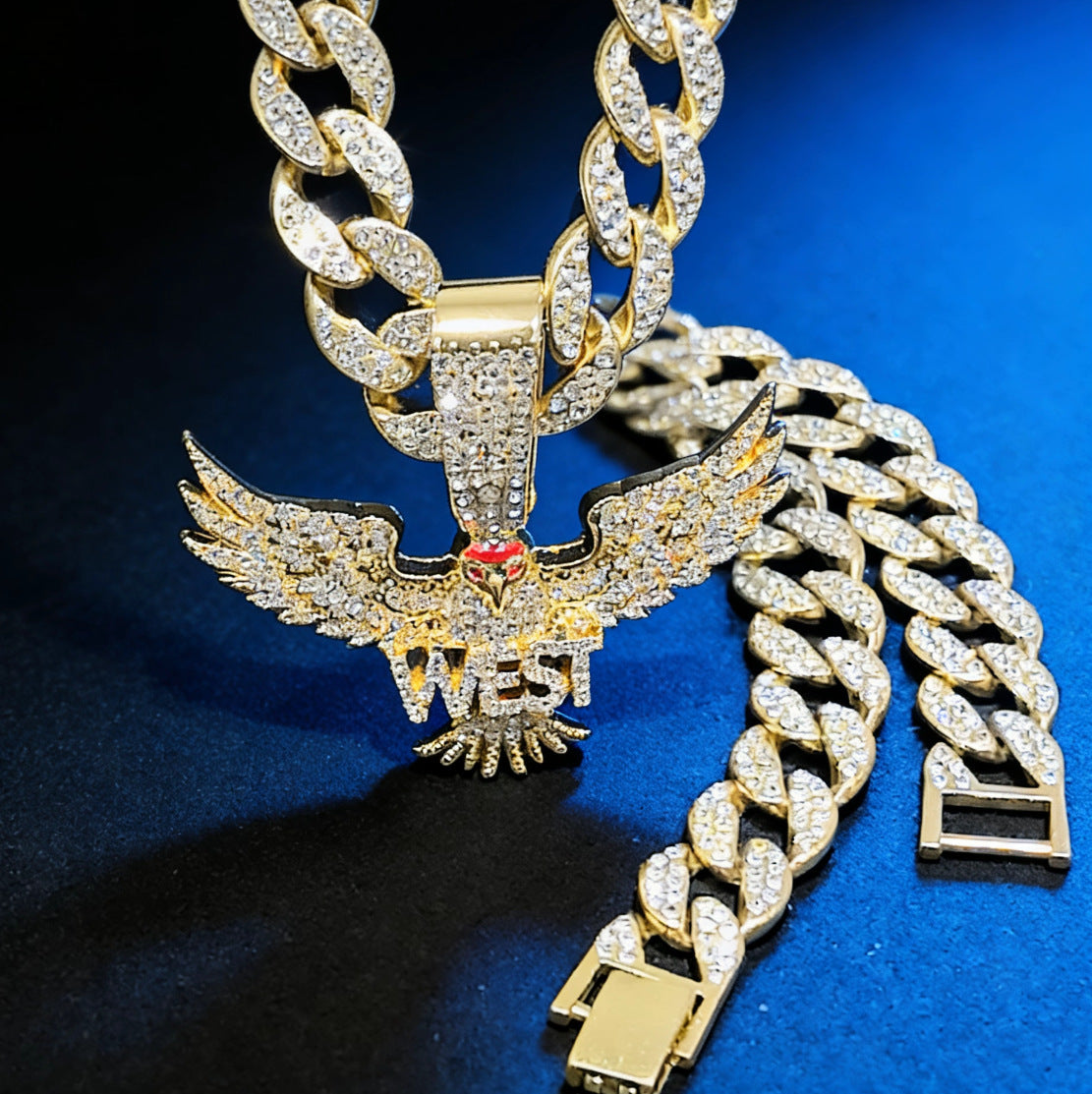 Fully Iced Eagle Pendant Necklace - Gold Pendant with 50cm Cuban Chain