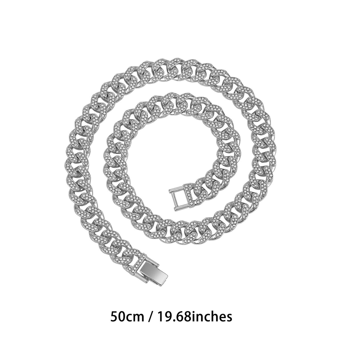 Fully Iced Electroplated Cuban Link Necklace - Silver 50CM