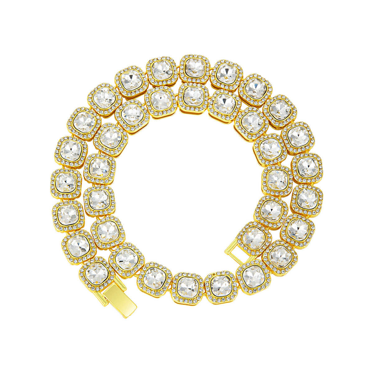 Square Glass Candy Heart Necklace - Gold White Rhinestones (Non-Acrylic) 23CM