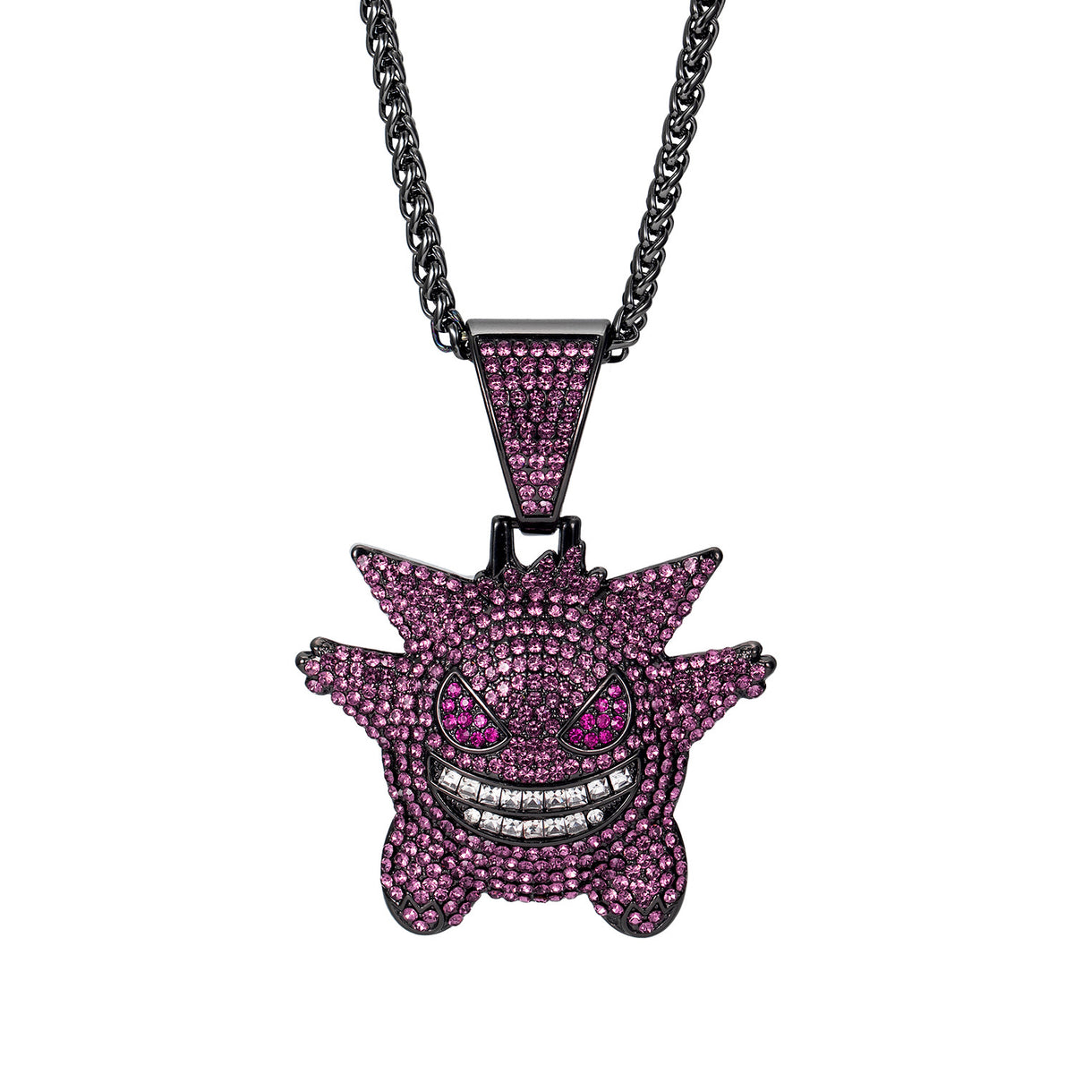 Fully Iced Alloy Gengar Pendant Necklace - Purple Pendant + 60CM Wheat Chain / 3mm