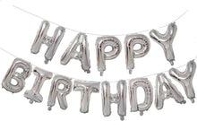 Load image into Gallery viewer, Silver Happy Birthday Balloons Banner,16 Inch Mylar Foil Letters Sign,Reusable Balloons for Women, Men, Boys &amp; Girls Birthday Decorations Party Supplies
