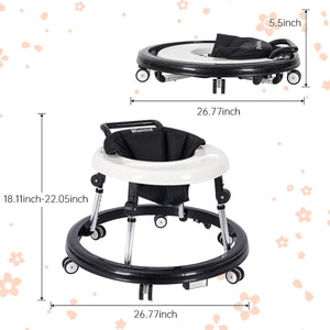 Baby Walker Foldable with 10 Adjustable Heights, Baby Walkers and Activity Center for Boys Girls Babies 5-18 Months, Baby Walker with Wheels Portable