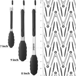 Silicone Tongs for Cooking Grilling (3 food tongs x 7/9/12") Heavy Duty Stainless Steel BBQ Tongs for Grilling, Cooking Tongs, Kitchen Tongs with Silicone Tips, Salad Tongs, Rubber Tongs Buffet