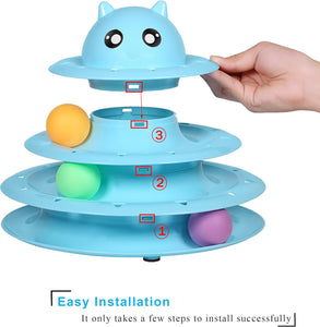 Cat Toy Roller 3-Level Turntable Cat Toys Balls with Six Colorful Balls Interactive Kitten Fun Mental Physical Exercise Puzzle Kitten Toys