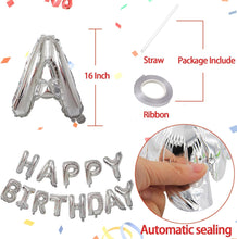 Load image into Gallery viewer, Silver Happy Birthday Balloons Banner,16 Inch Mylar Foil Letters Sign,Reusable Balloons for Women, Men, Boys &amp; Girls Birthday Decorations Party Supplies
