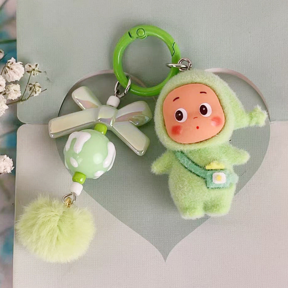 Flocked Star Character M-Bead Keychain Doll Charm, DIY Phone Cute Bead Pendant