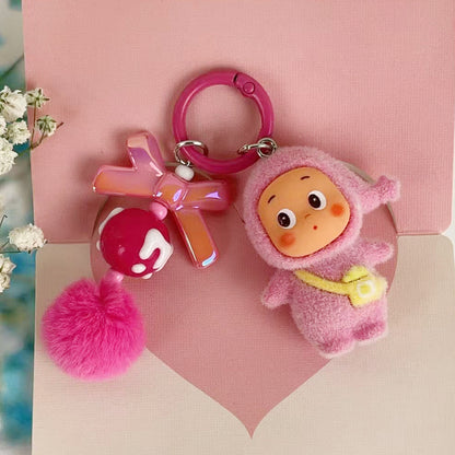 Flocked Star Character M-Bead Keychain Doll Charm, DIY Phone Cute Bead Pendant