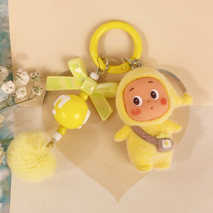 Flocked Star Character M-Bead Keychain Doll Charm, DIY Phone Cute Bead Pendant