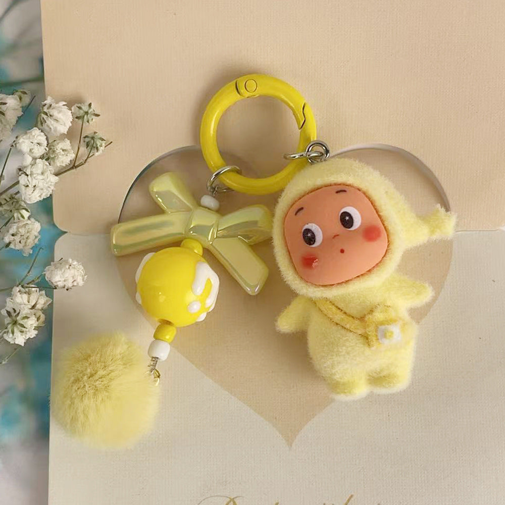 Flocked Star Character M-Bead Keychain Doll Charm, DIY Phone Cute Bead Pendant