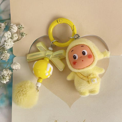 Flocked Star Character M-Bead Keychain Doll Charm, DIY Phone Cute Bead Pendant