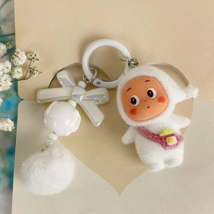 Flocked Star Character M-Bead Keychain Doll Charm, DIY Phone Cute Bead Pendant