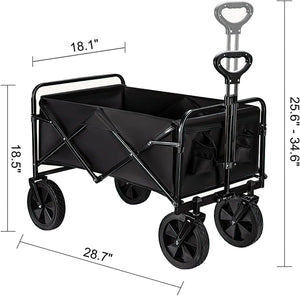 Collapsible Folding Wagon, Beach Cart Large Capacity, Heavy Duty Folding Wagon Portable, Collapsible Wagon for Sports, Shopping, Camping (Black)