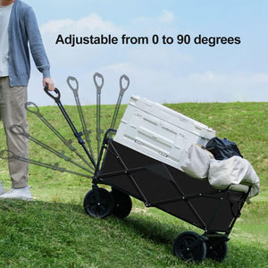 Collapsible Folding Wagon, Beach Cart Large Capacity, Heavy Duty Folding Wagon Portable, Collapsible Wagon for Sports, Shopping, Camping (Black)