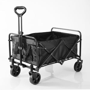 Collapsible Folding Wagon, Beach Cart Large Capacity, Heavy Duty Folding Wagon Portable, Collapsible Wagon for Sports, Shopping, Camping (Black)