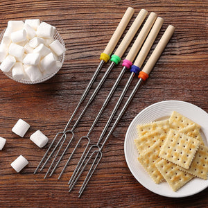 Extendable Stainless Steel Roasting Sticks, 5 Pack, 32" - For S'mores, Hot Dogs, Campfires and Fire Pits