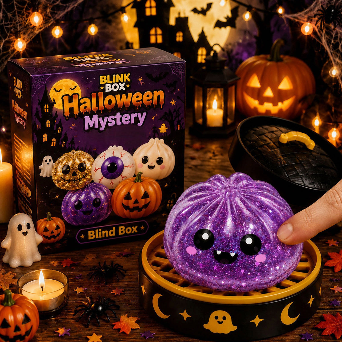 Halloween Jelly Bun Squeeze Squishy Toy - Purple Ghost