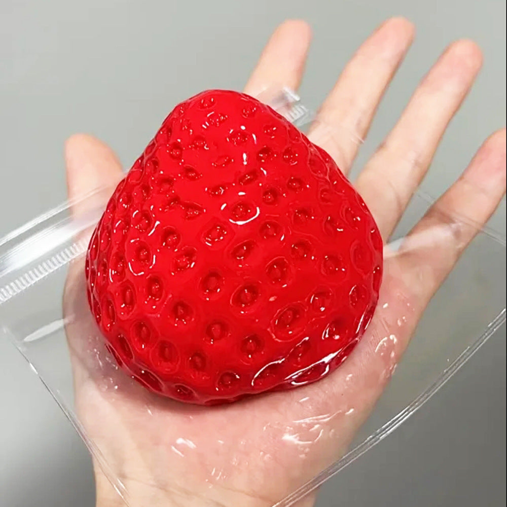Slow-Rising Soft Cute Stress Relief Squishy Toy - Large Strawberry - Glossy Red