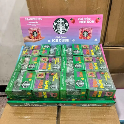 NeeDoh Cube Squishy Toy - Green Starbucks - PVC Box