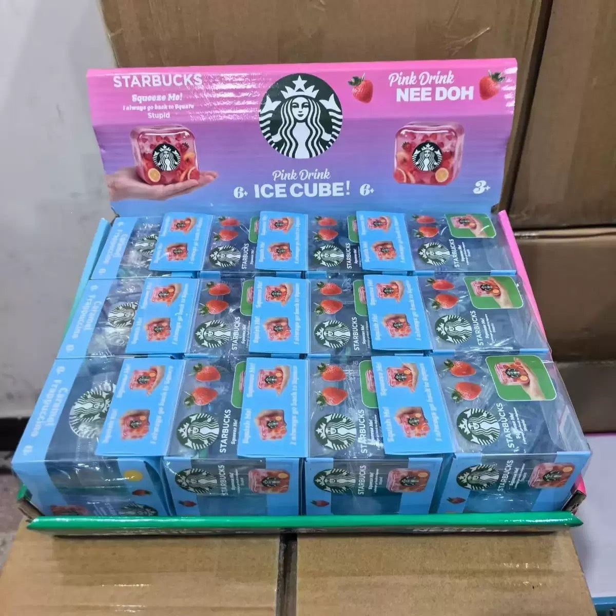 NeeDoh Cube Squishy Toy - Blue Starbucks - PVC Box