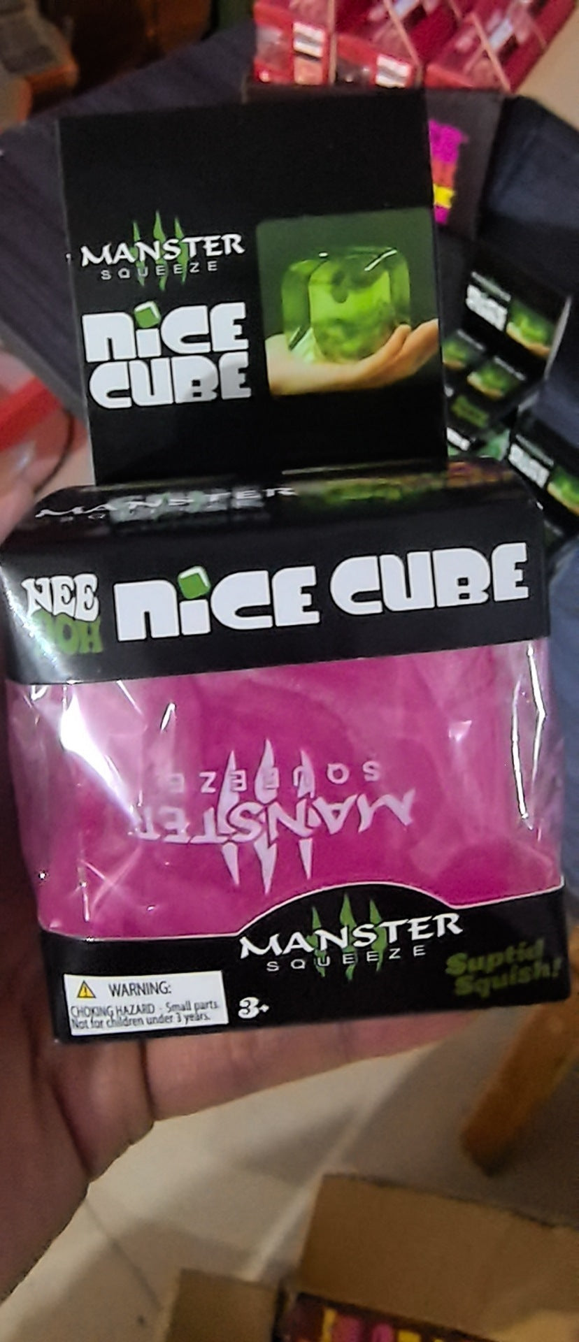 NeeDoh Cube Squishy Toy - Pink Monster - 5.5 cm