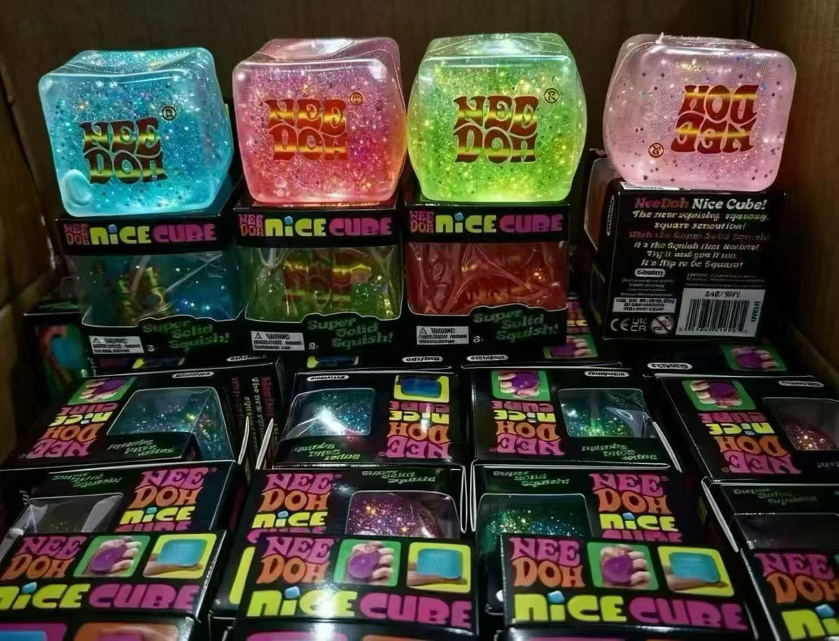 NeeDoh Cube Squishy Toy - Glow-in-the-Dark 4-Color Blocks - Random