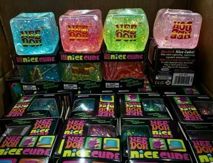 NeeDoh Cube Squishy Toy - Glow-in-the-Dark 4-Color Blocks - Random