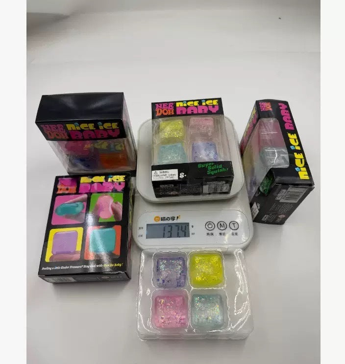 NeeDoh Cube Squishy Toy - Gold Glitter - 4 Small Blocks