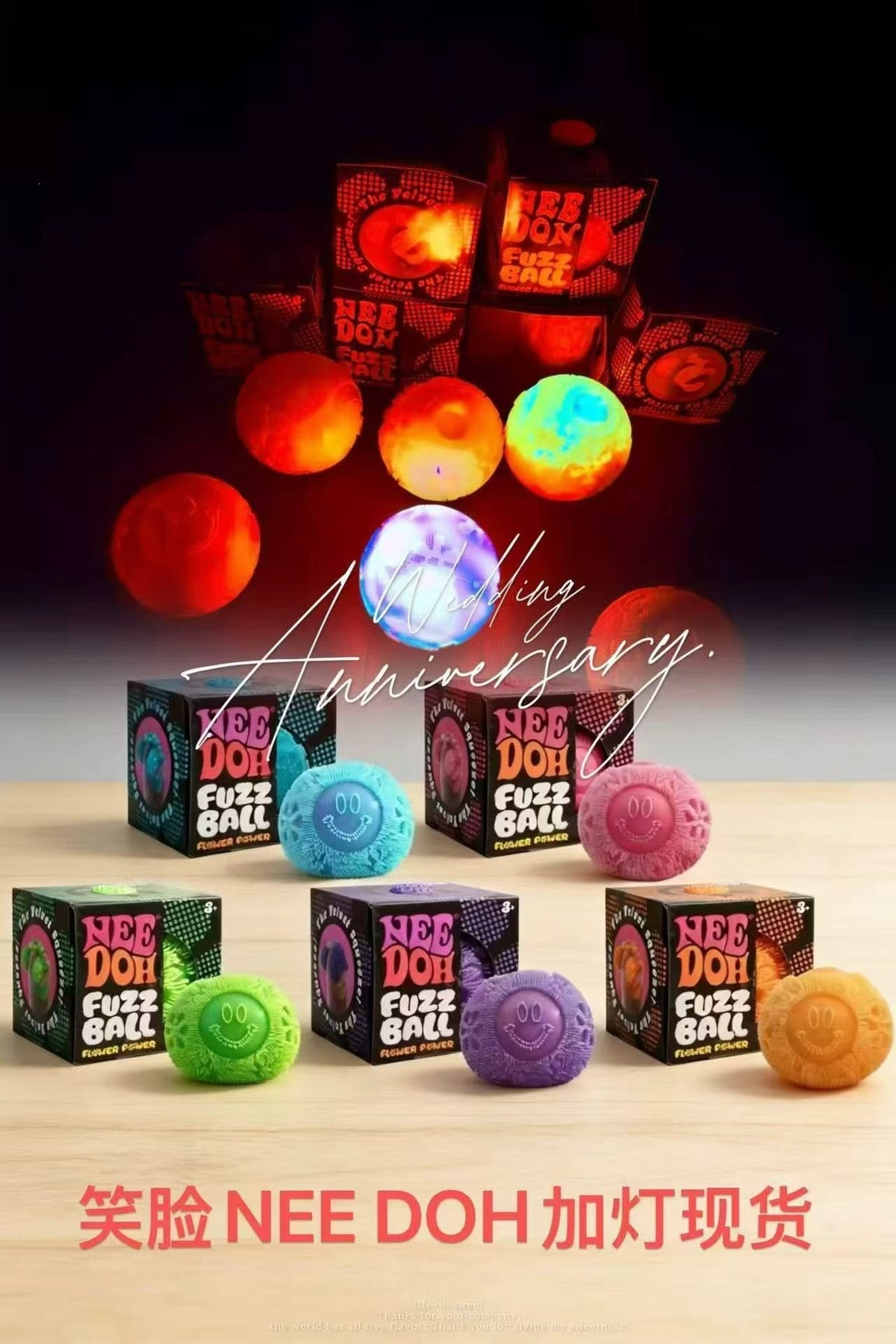 NeeDoh Cube Squishy Toy – Glow-in-the-Dark Malt Candy Style - LED Flashing Smiley Ball