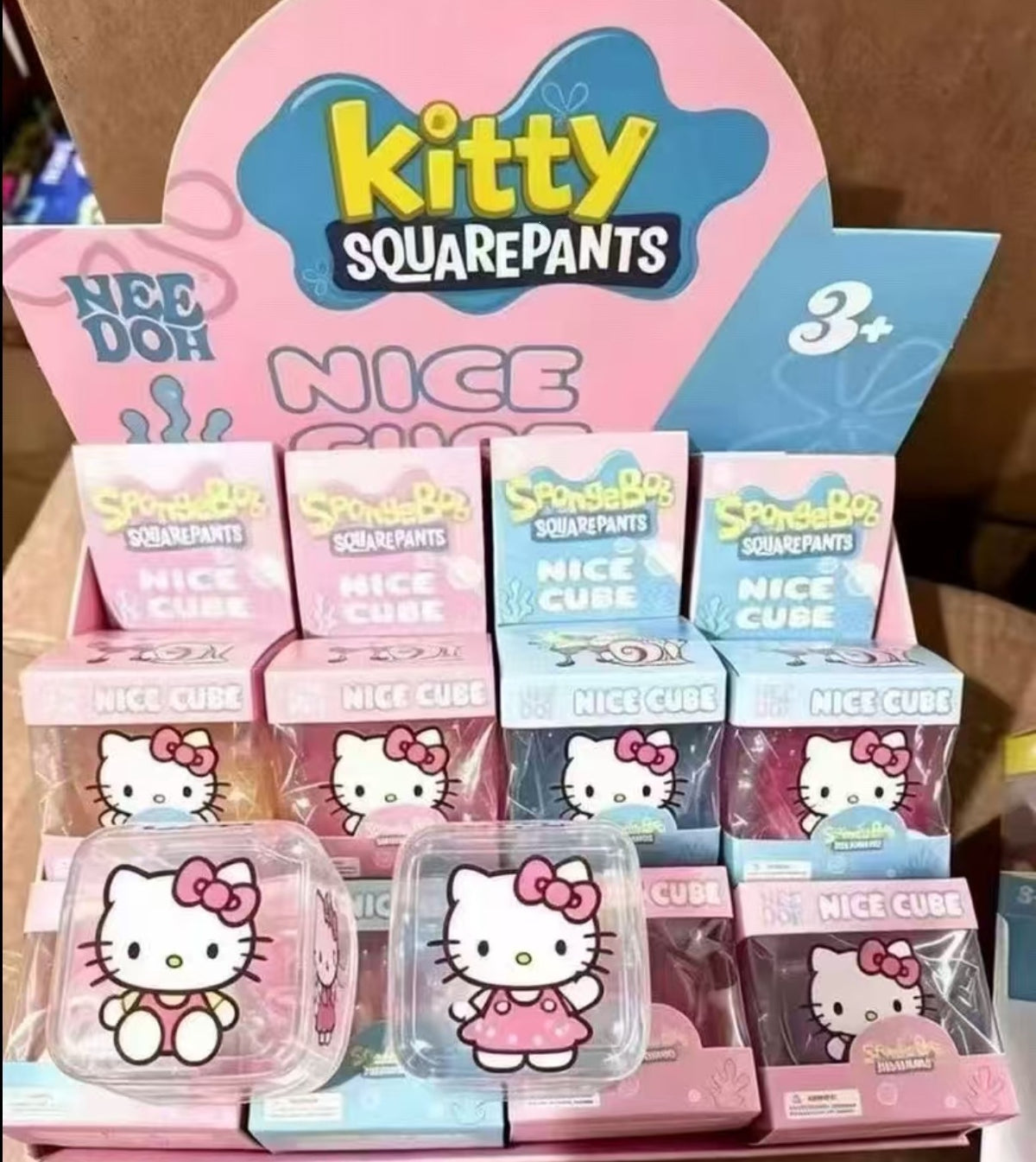 NeeDoh Cube Squishy Toy – Glow-in-the-Dark Malt Candy Style - Hello Kitty (KT) - 5.5 cm