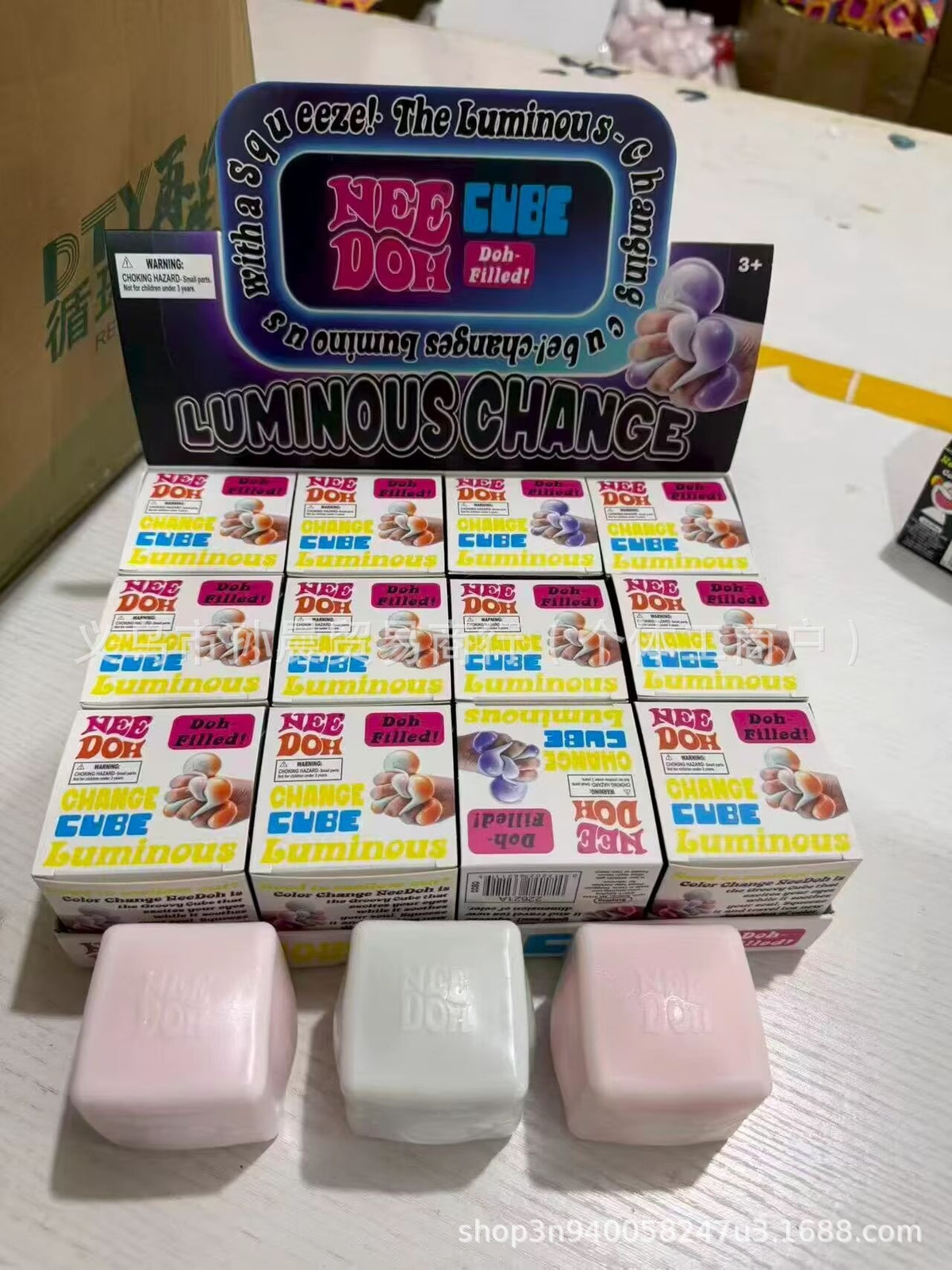 NeeDoh Cube Squishy Toy – Glow-in-the-Dark Malt Candy Style - Glow-in-the-Dark Color-Changing