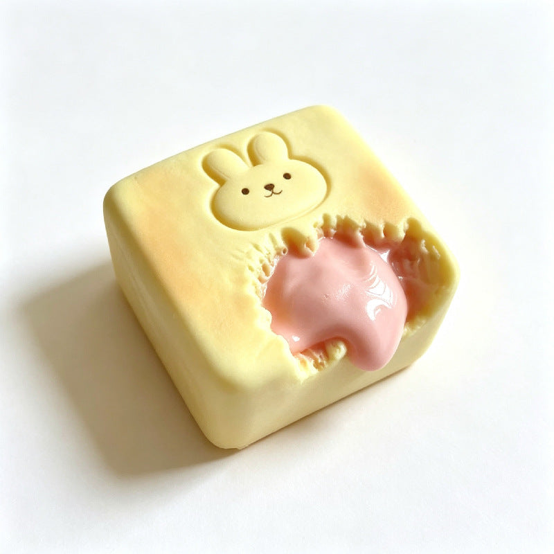 PU Slow-Rising Cube Filled Squishy Toy - Rabbit Block Strawberry Toast