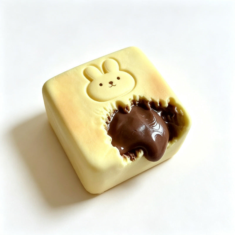 PU Slow-Rising Cube Filled Squishy Toy - Rabbit Block Chocolate Toast