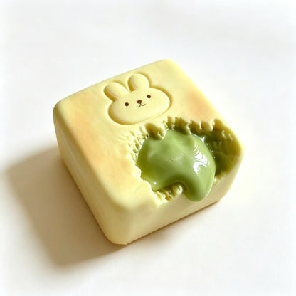 PU Slow-Rising Cube Filled Squishy Toy - Rabbit Block Matcha Toast