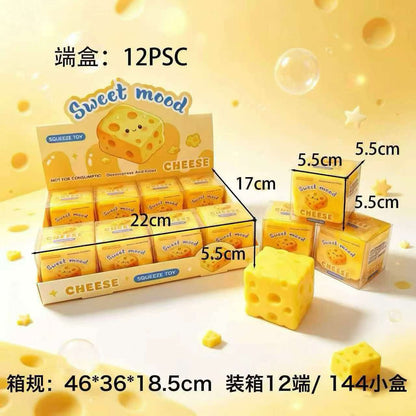 Realistic Squishy Stress Relief Toy - Cheese - Building Block Style - Boxed + Full Box