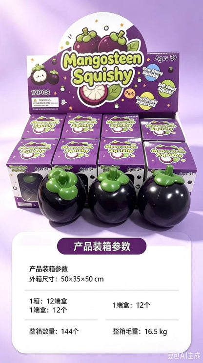 Realistic Squishy Stress Relief Toy - Mangosteen - Building Block Style - Boxed + Full Box