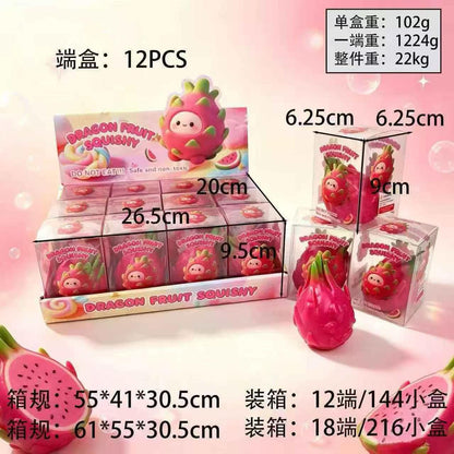 Realistic Squishy Stress Relief Toy - Dragon Fruit - Building Block Style - Boxed + Full Box