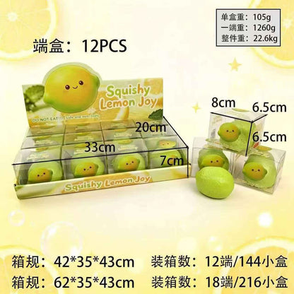 Realistic Squishy Stress Relief Toy - Lemon - Building Block Style - Boxed + Full Box