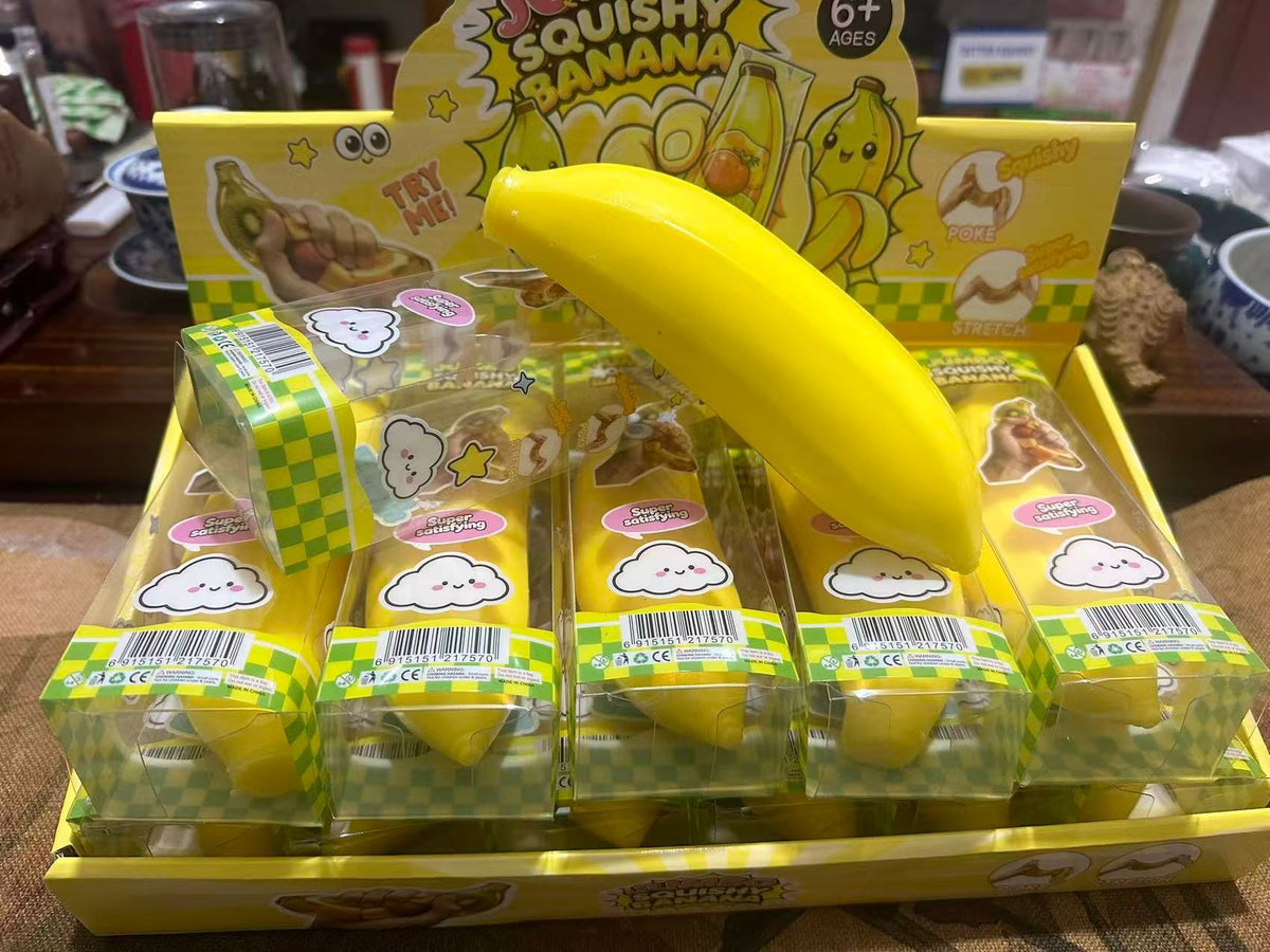 Realistic Squishy Stress Relief Toy - Banana - Building Block Style - Boxed + Full Box