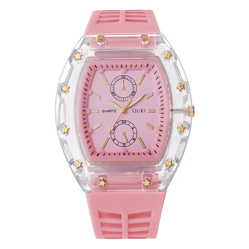 Transparent Tonneau Fashion Watch - Pink - WT23826382