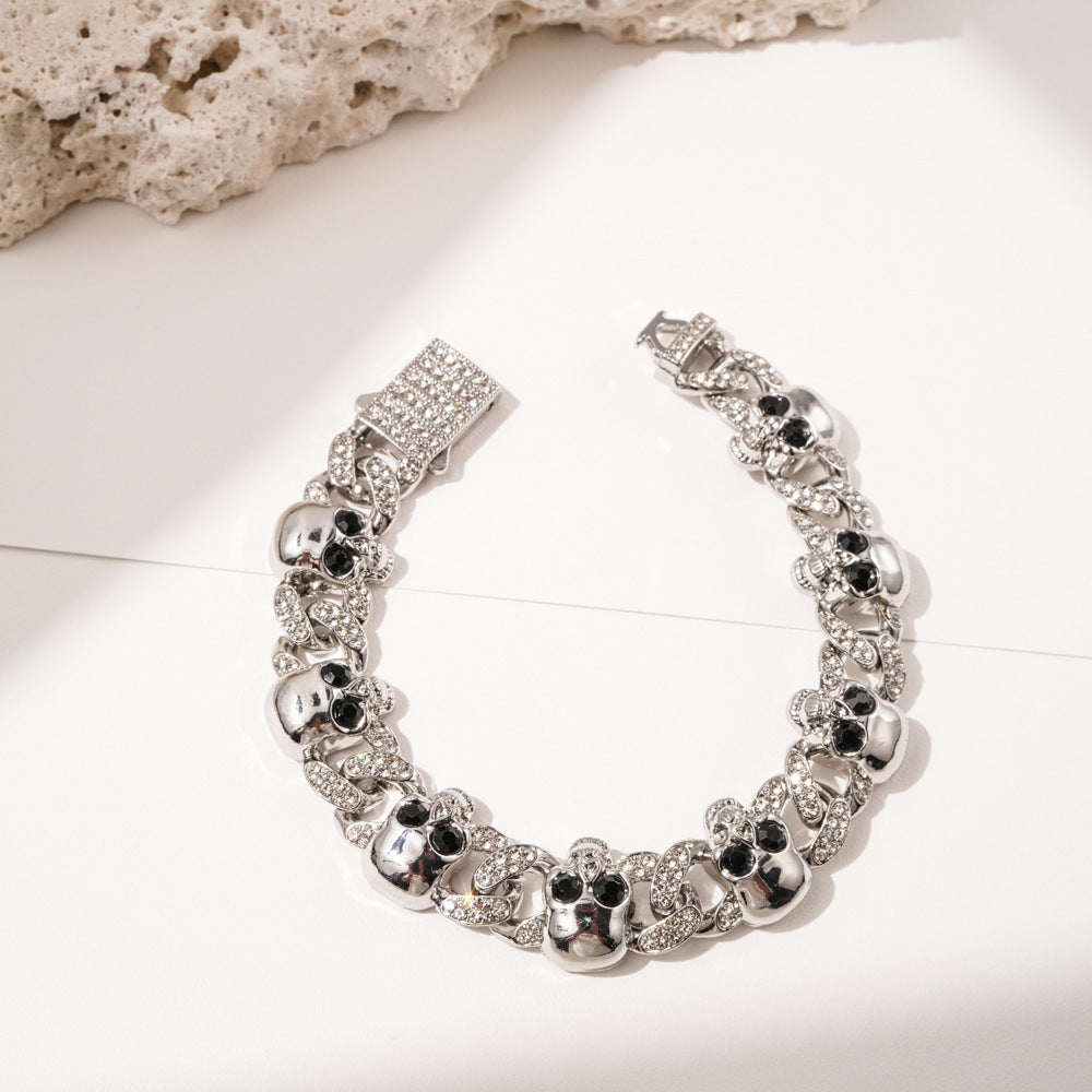 Skull Cuban Chain - 20cm Silver Bracelet