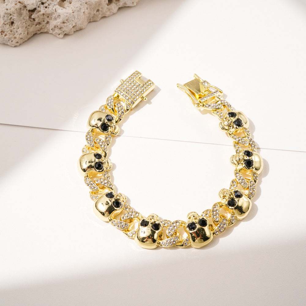 Skull Cuban Chain - 20cm Light Gold Bracelet
