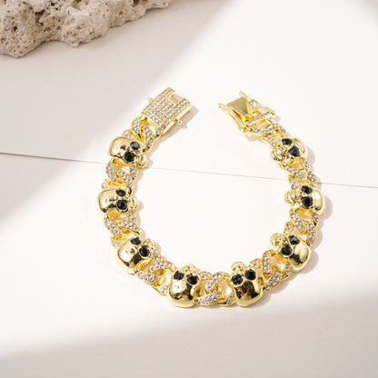 Skull Cuban Chain - 20cm Light Gold Bracelet