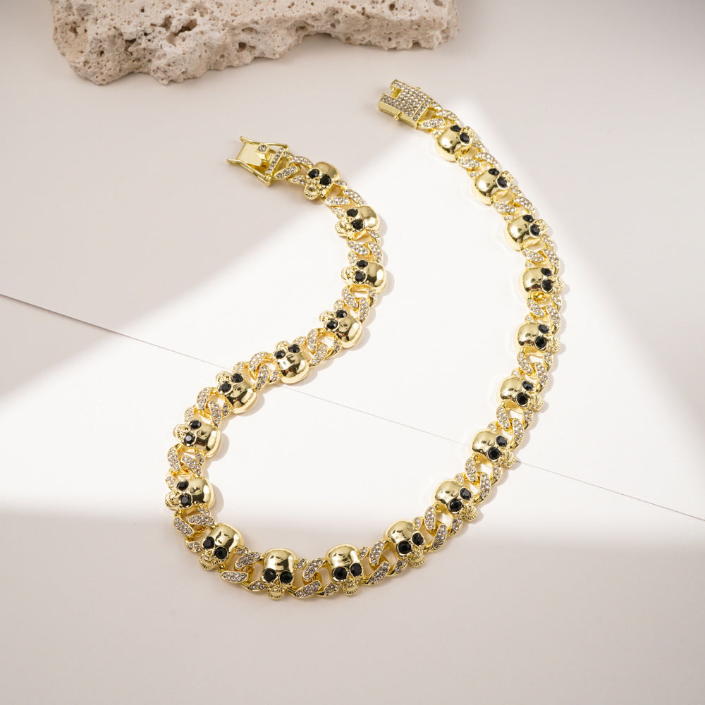 Skull Cuban Chain - 50cm Light Gold Necklace