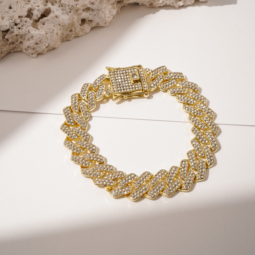 Fully Iced Diamond Cuban Link Alloy Bracelet - 20cm Light Gold Bracelet