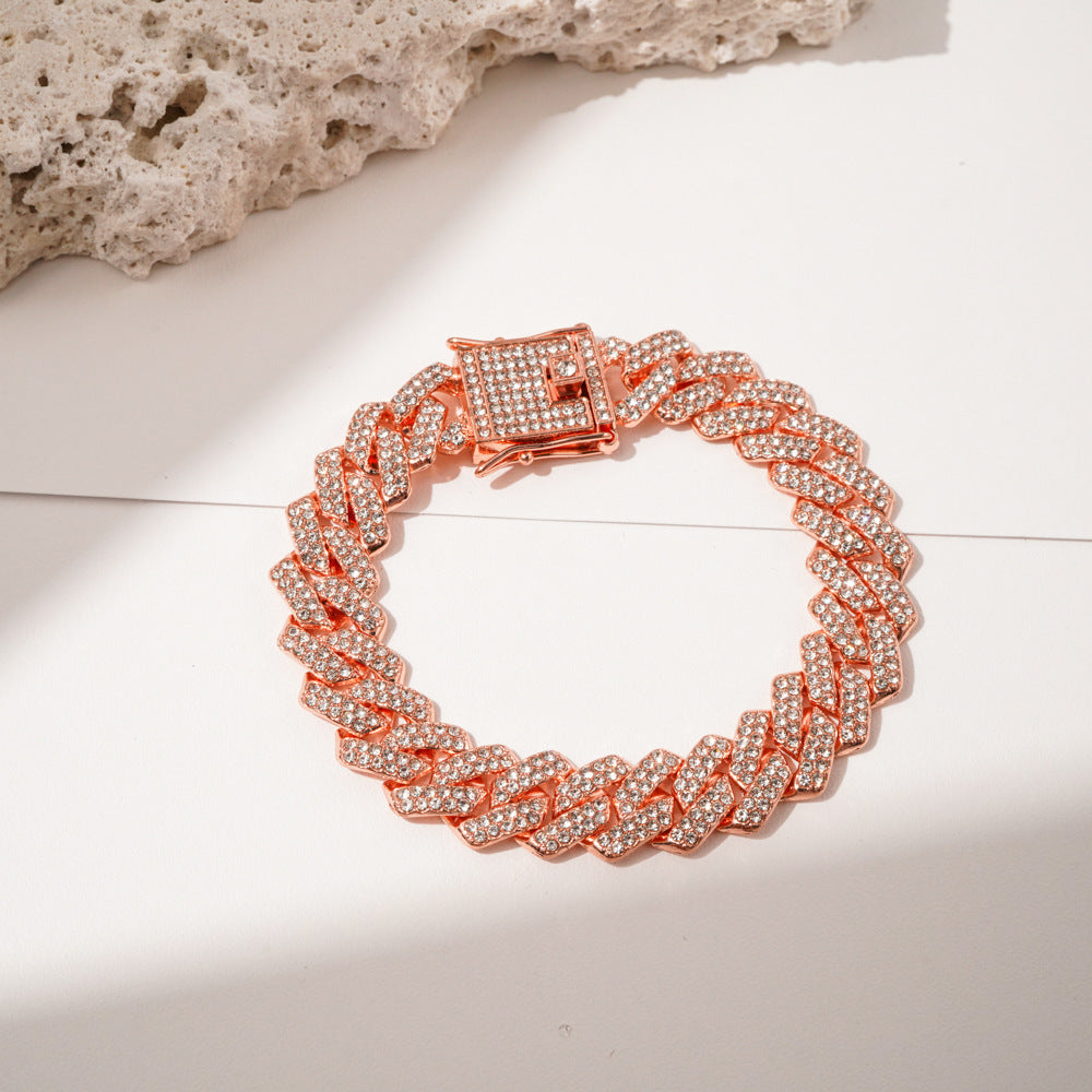 Fully Iced Diamond Cuban Link Alloy Bracelet - 20cm Rose Gold Bracelet